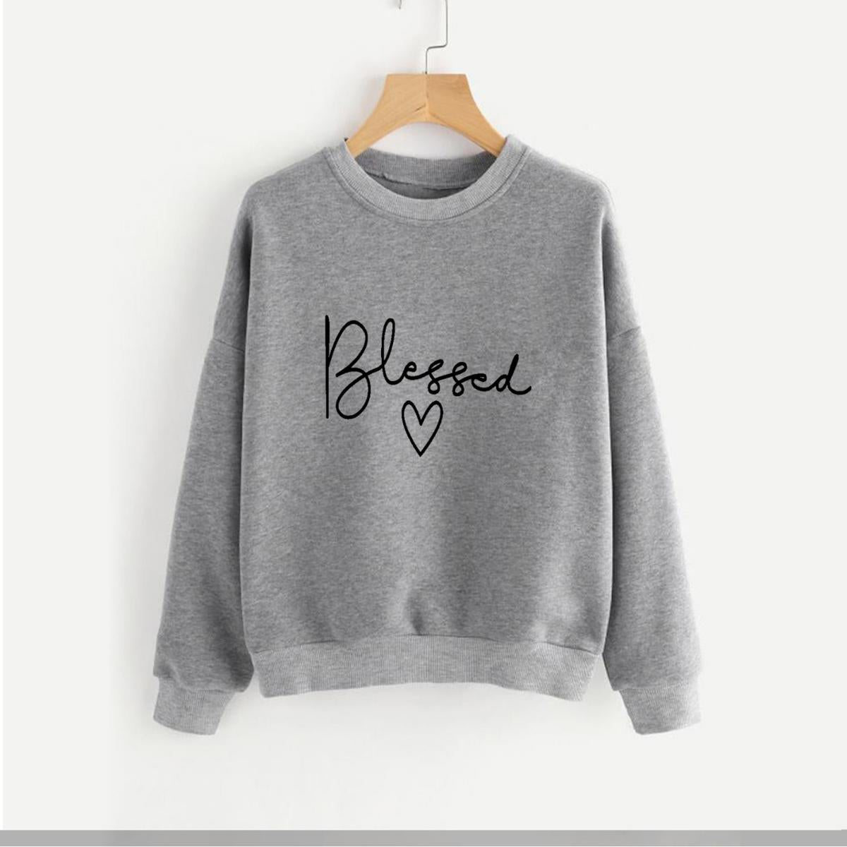 Blessed Fleece Full Sleeves Pull Over Sweatshirt For Women - DENIMS - Hoodies & Sweatshirts - 