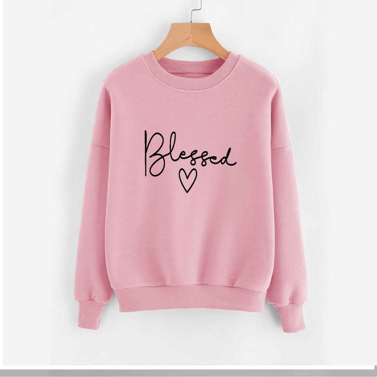 Blessed Fleece Full Sleeves Pull Over Sweatshirt For Women - DENIMS - Hoodies & Sweatshirts - 