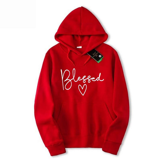 Blessed Printed Fleece Full Sleeves Pull Over Hoodie For Women - DENIMS - Hoodies & Sweatshirts - 