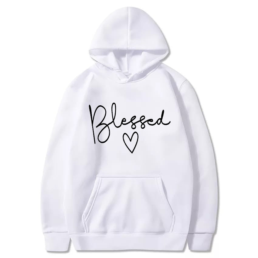 Blessed Printed Fleece Full Sleeves Pull Over Hoodie For Women - DENIMS - Hoodies & Sweatshirts - 