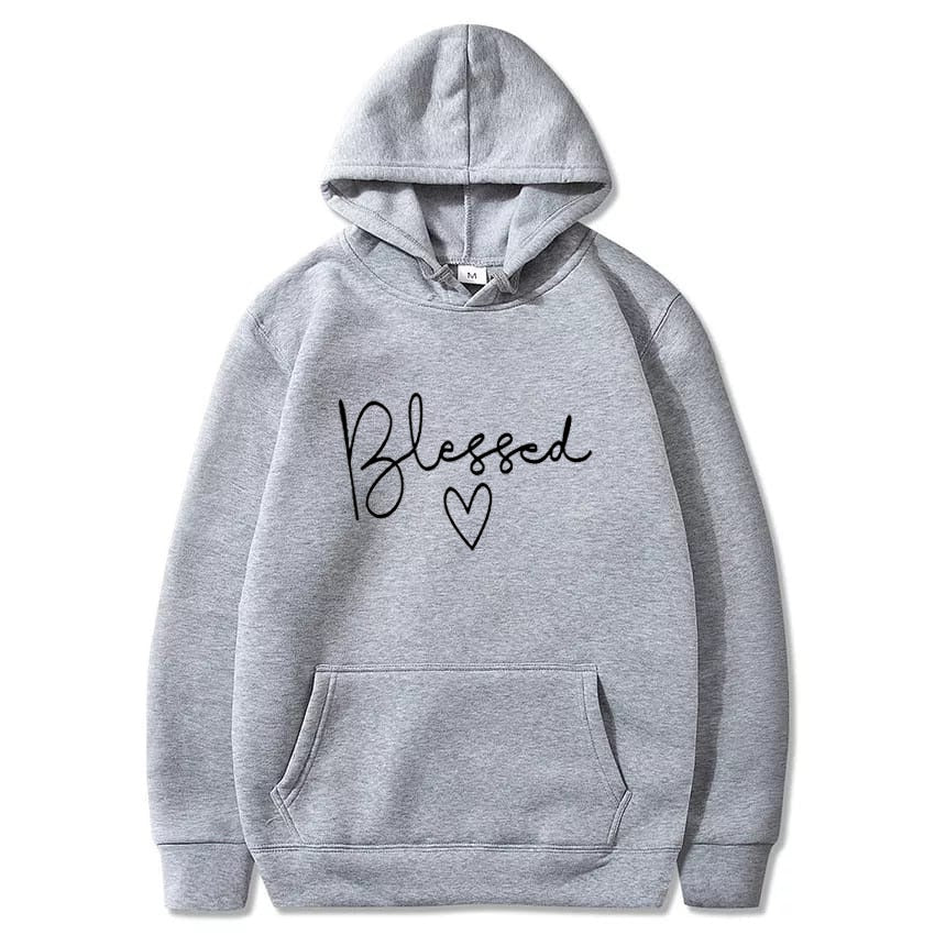 Blessed Printed Fleece Full Sleeves Pull Over Hoodie For Women - DENIMS - Hoodies & Sweatshirts - 