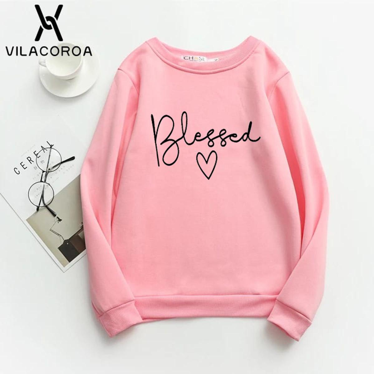 Blessed Printed Fleece Full Sleeves Pull Over Sweatshirt For Women - DENIMS - Hoodies & Sweatshirts - 