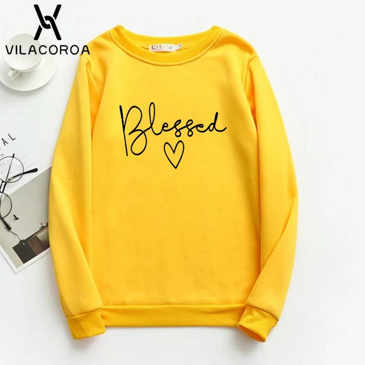 Blessed Printed Fleece Full Sleeves Pull Over Sweatshirt For Women - DENIMS - Hoodies & Sweatshirts - 