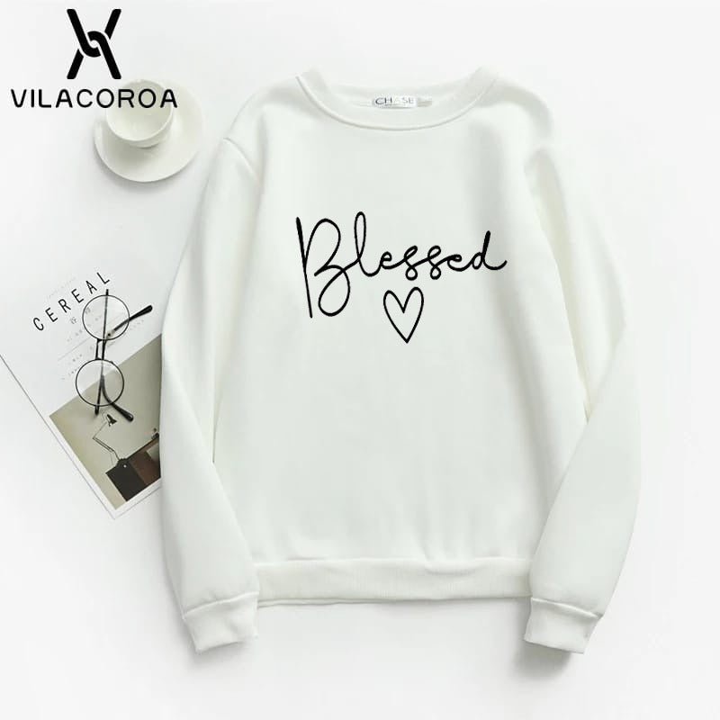 Blessed Printed Fleece Full Sleeves Pull Over Sweatshirt For Women - DENIMS - Hoodies & Sweatshirts - 