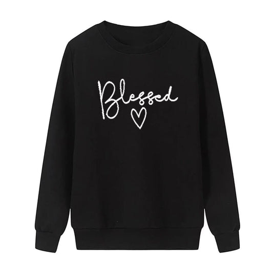 Blessed Printed Fleece Full Sleeves Pull Over Sweatshirt For Women - DENIMS - Hoodies & Sweatshirts - 