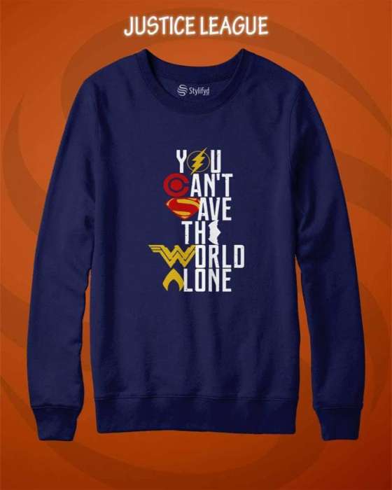 Blue Justice League Print Sweat Shirt For womens - DENIMS - Hoodies & Sweatshirts - 