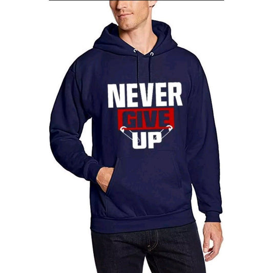 Blue Never Give up Printed Fleece Hoodie for Men - DENIMS - Hoodie & Sweatshirt - 