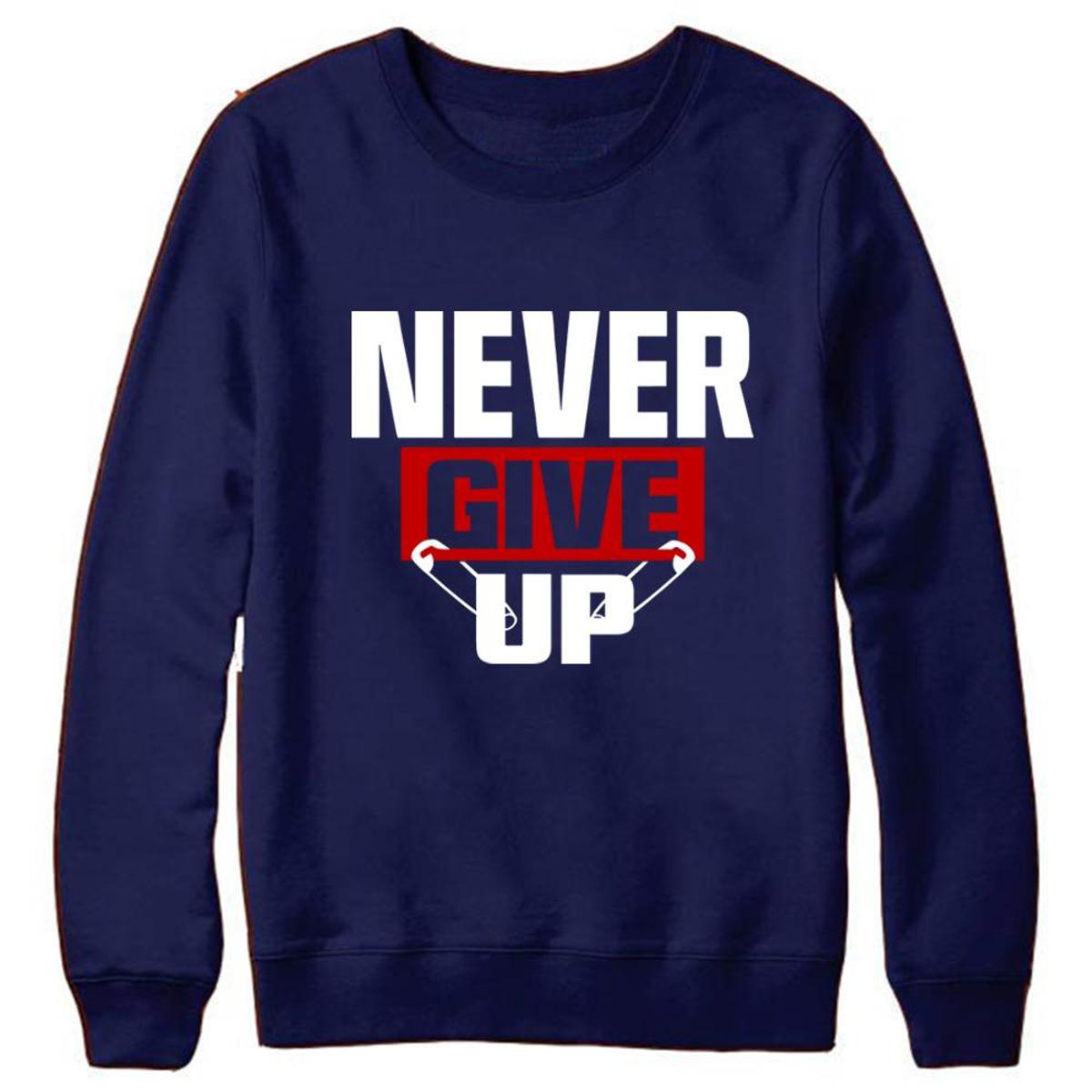 Blue Never Give Up Printed Sweatshirts for Winter for Men - DENIMS - Hoodie & Sweatshirt - 