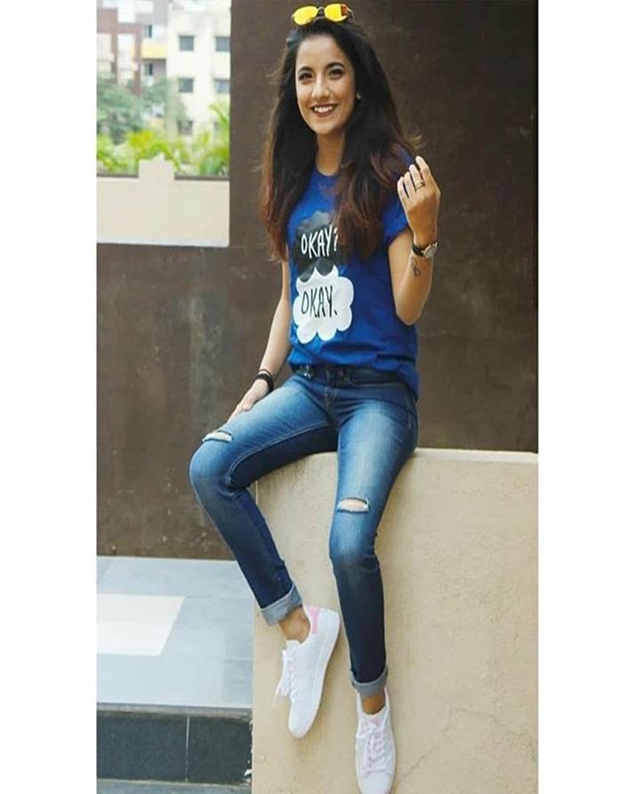 Blue Okay Okay Cotton Printed T - Shirt For Women - DENIMS - Tops & T - Shirts - 