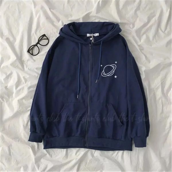 Blue Planet Printed Fleece Full Seeves Zipper Hoodie For Women - DENIMS - Hoodies & Sweatshirts - 