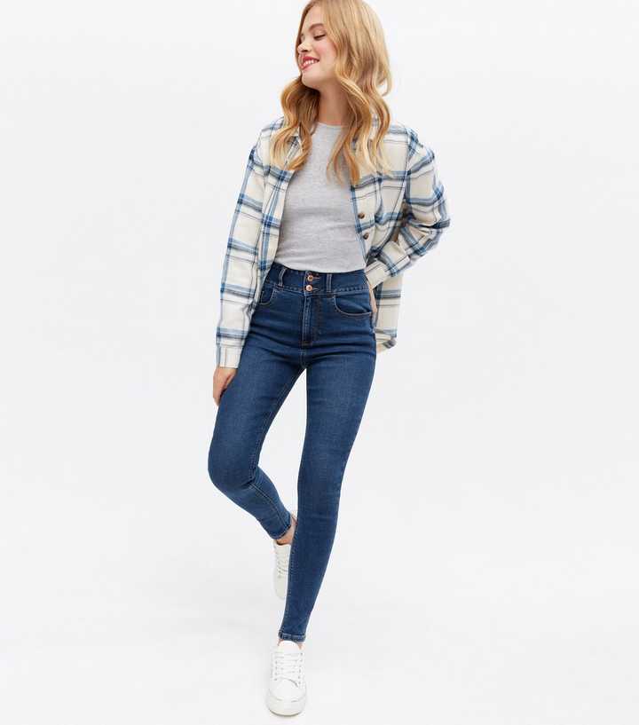 Blue Rinse Wash Lift & Shape High Waist Yazmin Skinny Jeans - DENIMS - Jeans - 