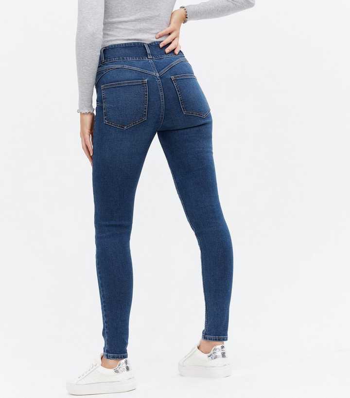 Blue Rinse Wash Lift & Shape High Waist Yazmin Skinny Jeans - DENIMS - Jeans - 