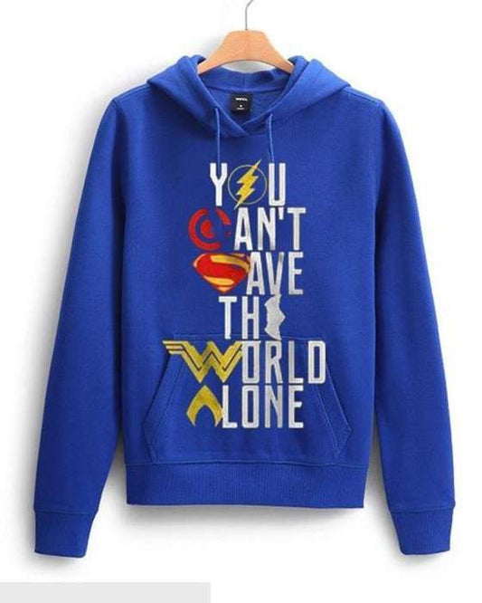 Blue you cant save the world alone hoodie for womens both - DENIMS - Hoodies & Sweatshirts - 