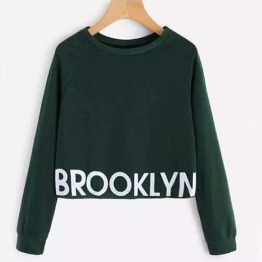 Brookly Crop Printed Fleece Sweatshirt For womens - DENIMS - Hoodies & Sweatshirts - 