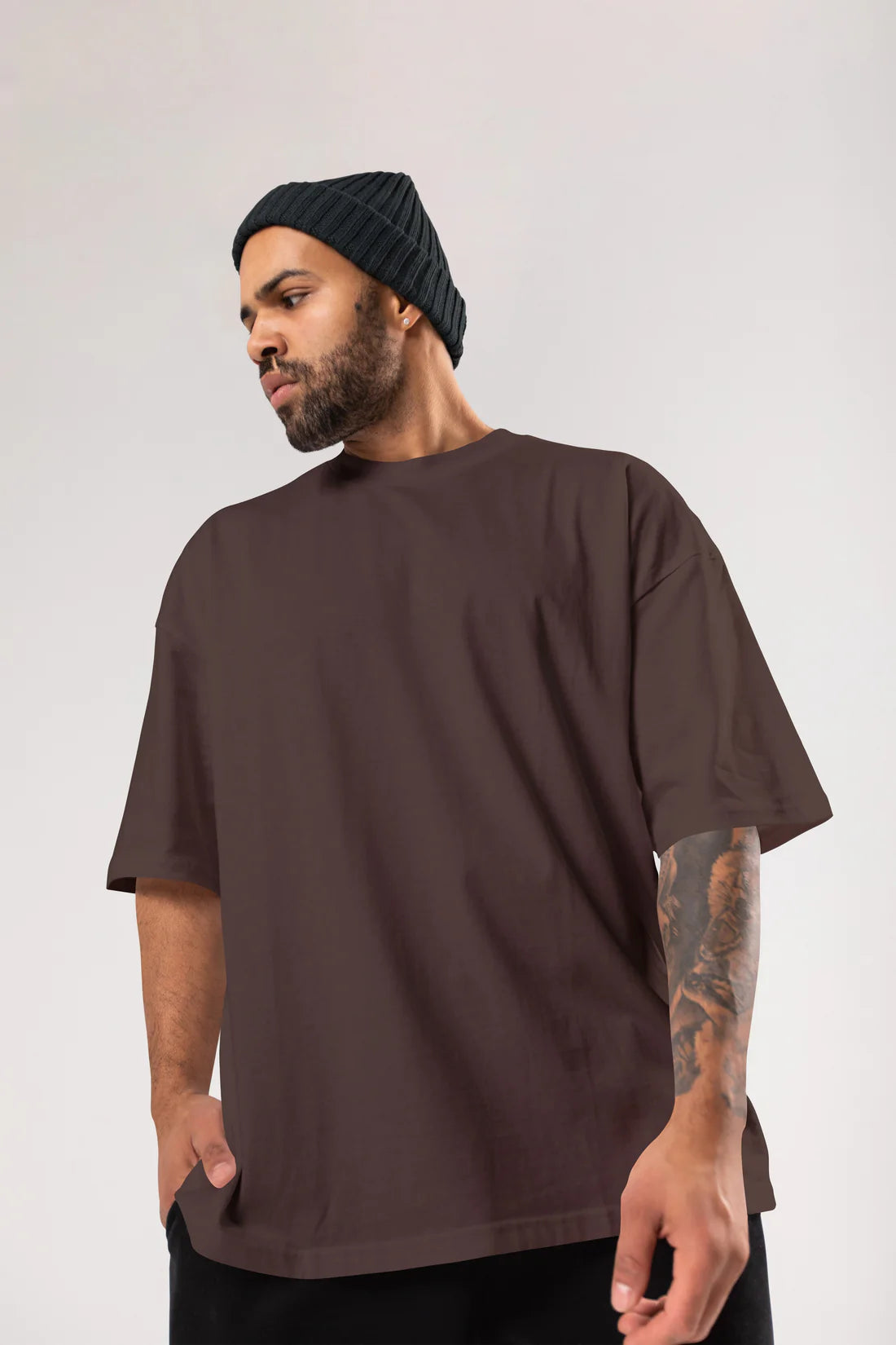 plain brown drop shoulder t-shirt