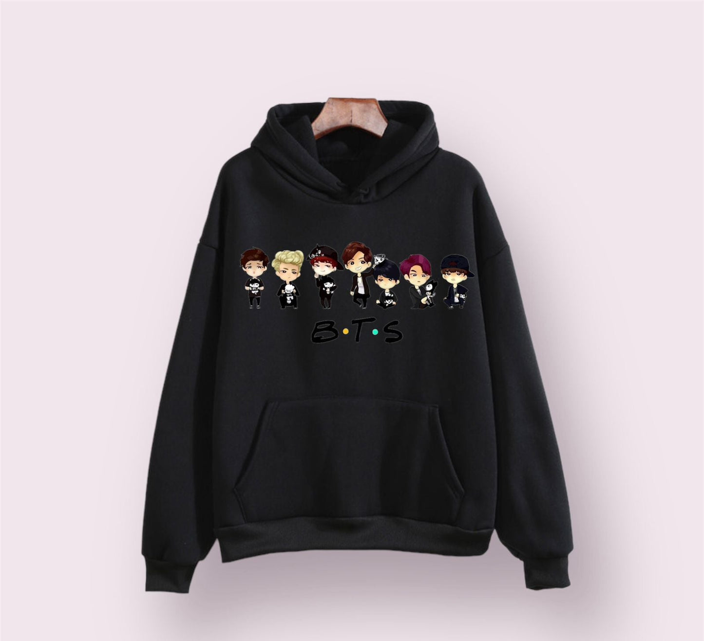 BTS Anime Fleece Full Sleeves Pull Over Hoodie For Women - DENIMS - Hoodies & Sweatshirts - 