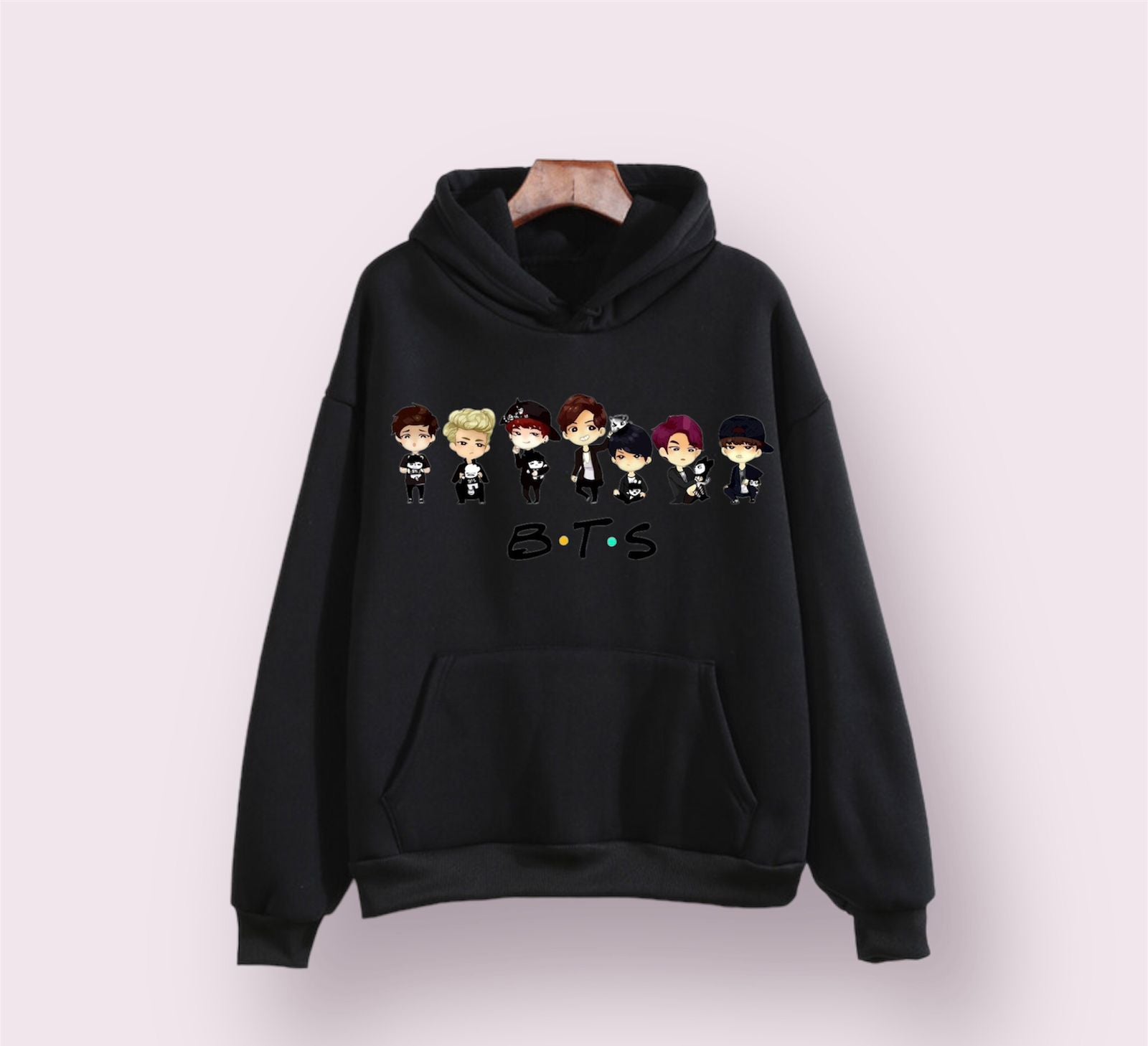 BTS Anime Fleece Full Sleeves Pull Over Hoodie For Women - DENIMS - Hoodies & Sweatshirts - 