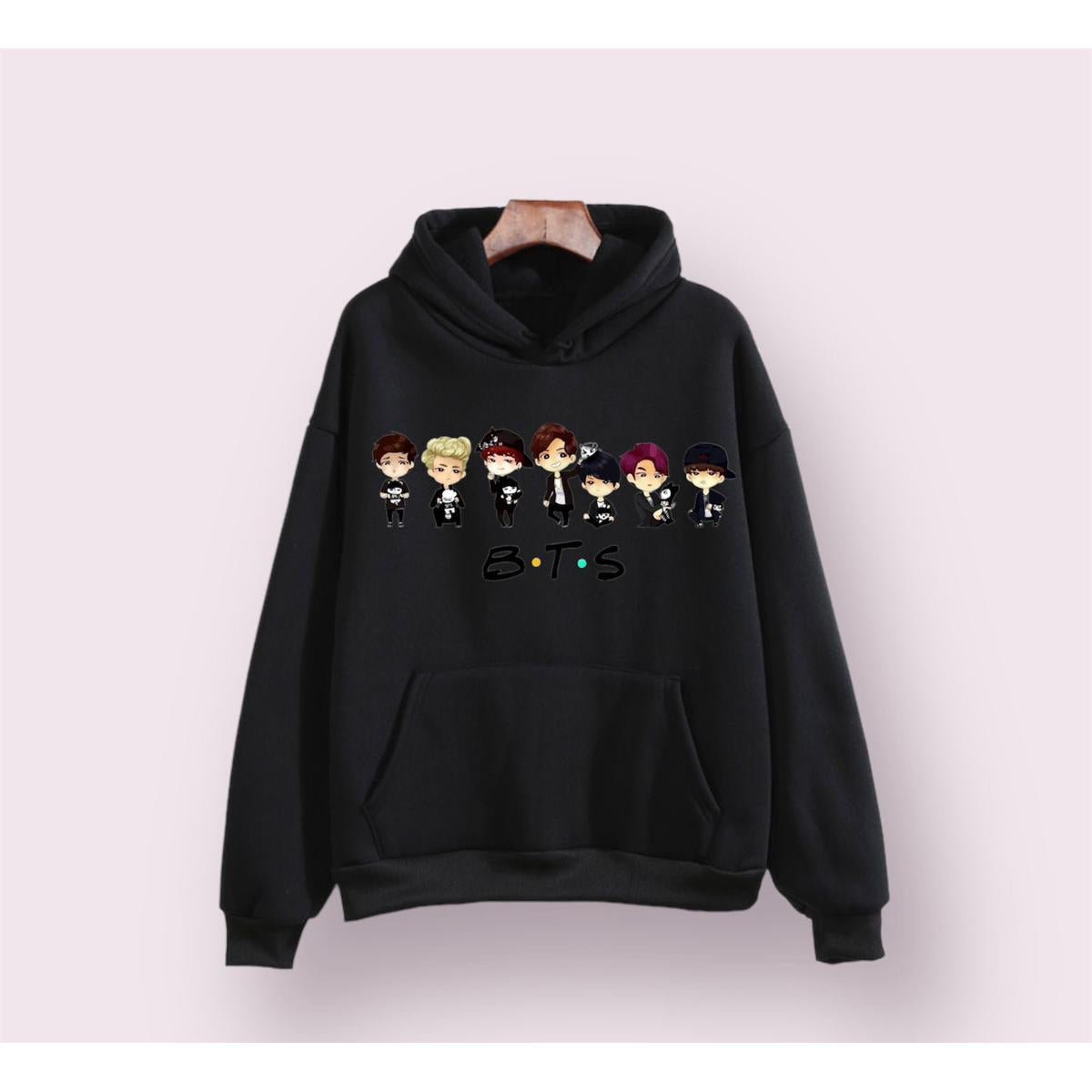 BTS Anime Fleece Full Sleeves Pull Over Hoodie For Women - DENIMS - Hoodies & Sweatshirts - 