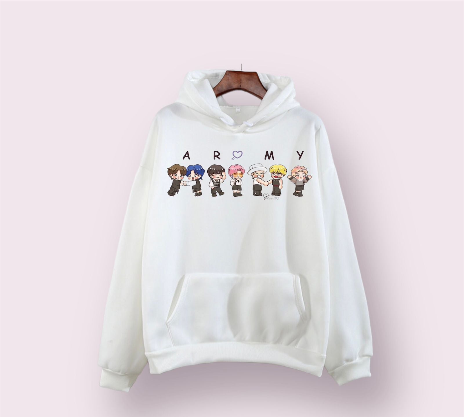 BTS Army Anime Fleece Full Sleeves Pull Over Hoodie For Women - DENIMS - Hoodies & Sweatshirts - 