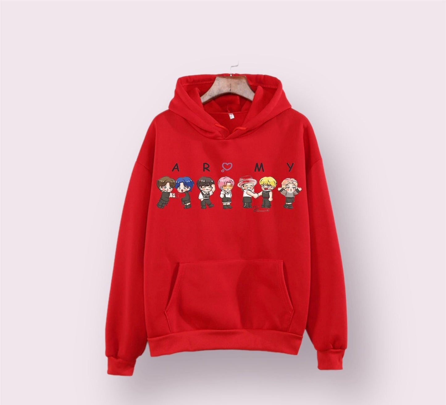 BTS Army Anime Fleece Full Sleeves Pull Over Hoodie For Women - DENIMS - Hoodies & Sweatshirts - 