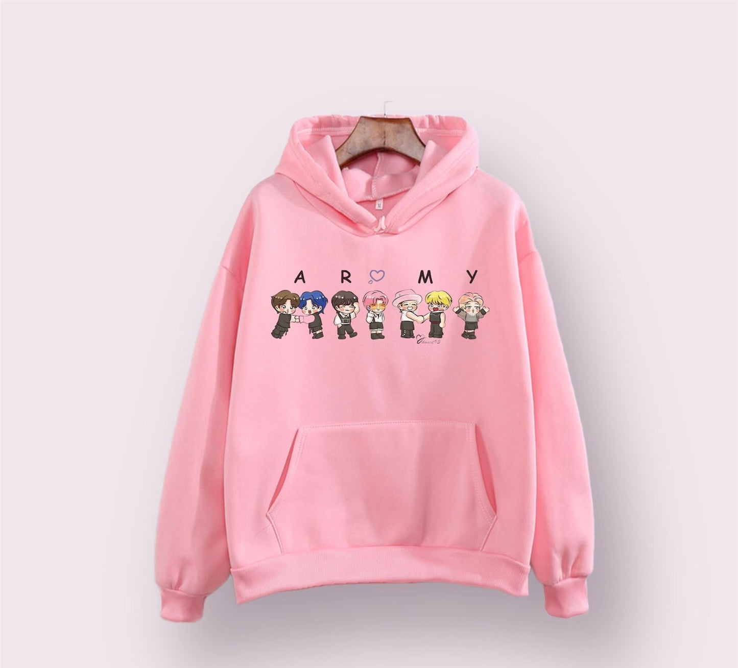 BTS Army Anime Fleece Full Sleeves Pull Over Hoodie For Women - DENIMS - Hoodies & Sweatshirts - 
