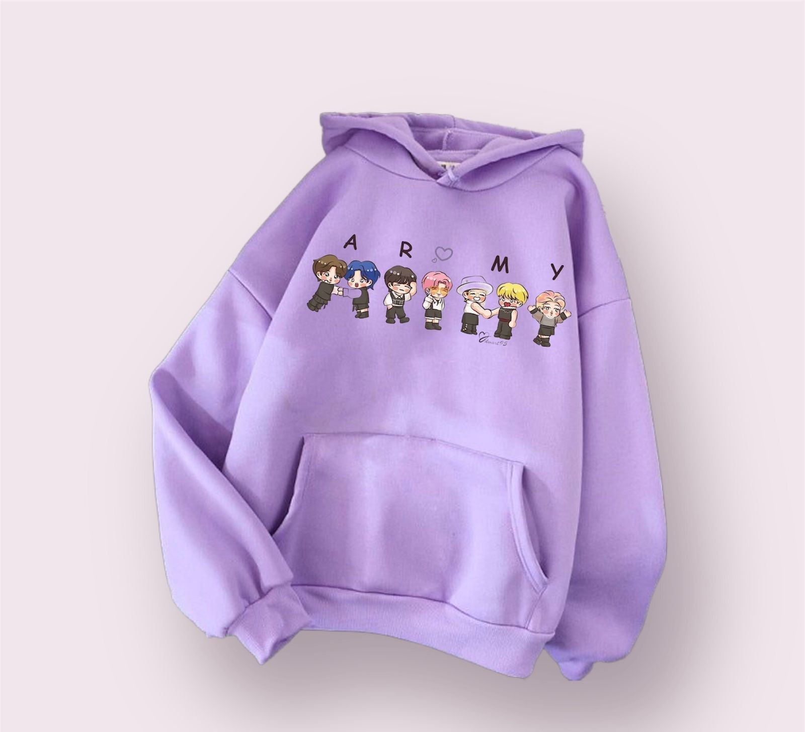 BTS Army Anime Fleece Full Sleeves Pull Over Hoodie For Women - DENIMS - Hoodies & Sweatshirts - 