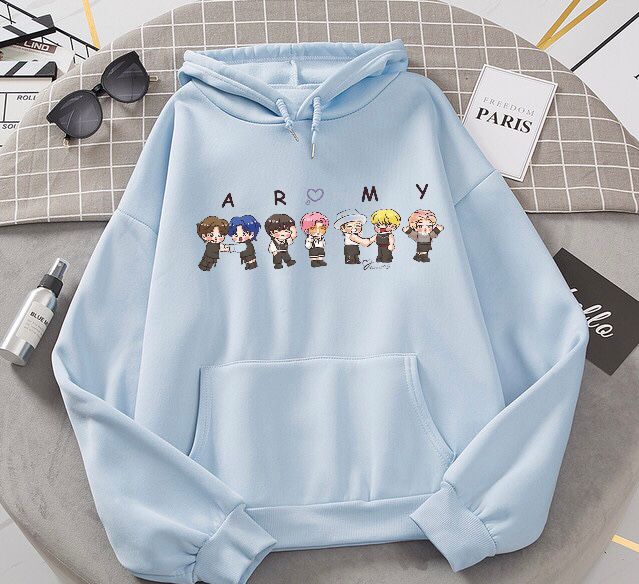 BTS Army Anime Fleece Full Sleeves Pull Over Hoodie For Women - DENIMS - Hoodies & Sweatshirts - 