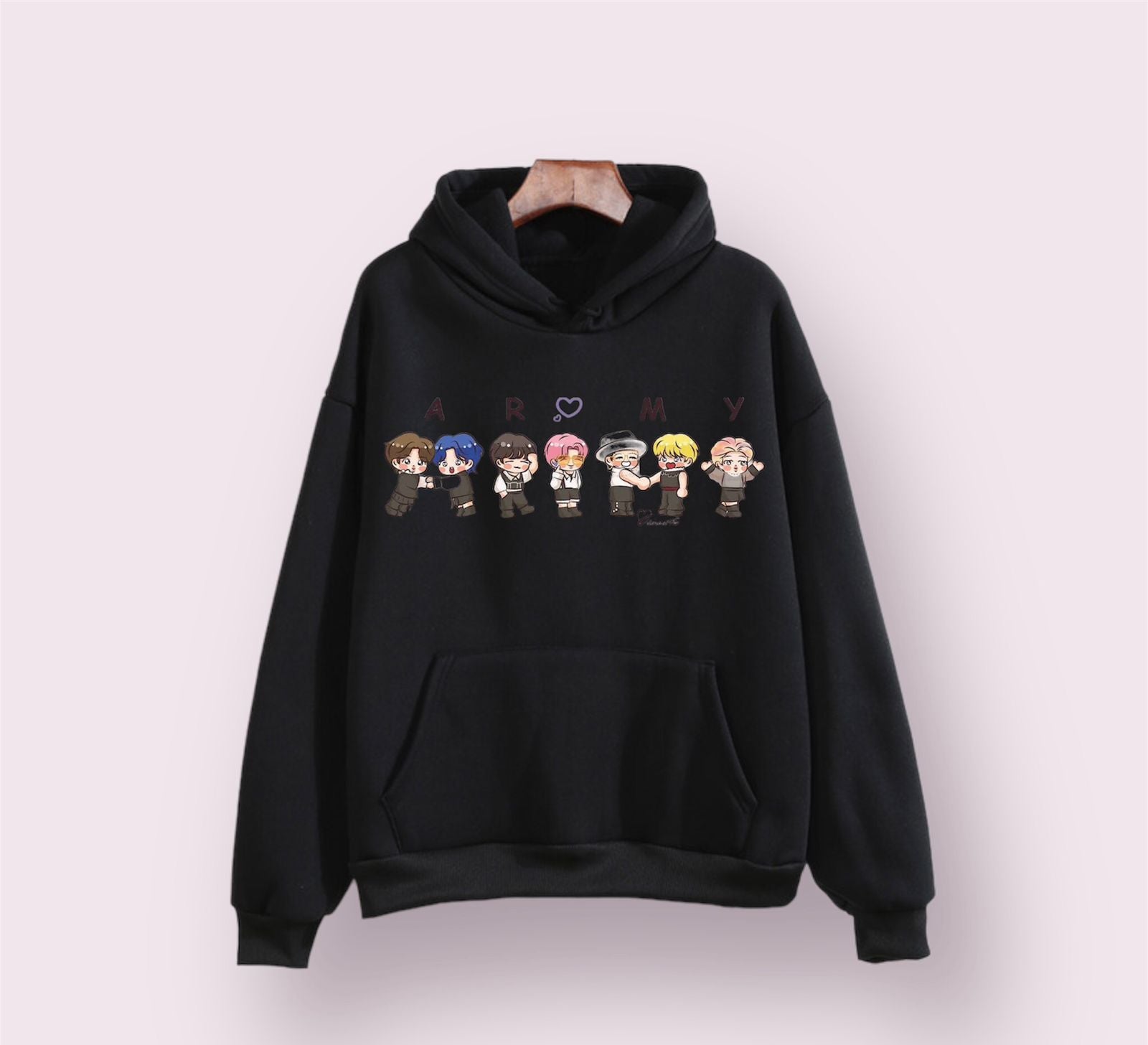 BTS Army Anime Fleece Full Sleeves Pull Over Hoodie For Women - DENIMS - Hoodies & Sweatshirts - 