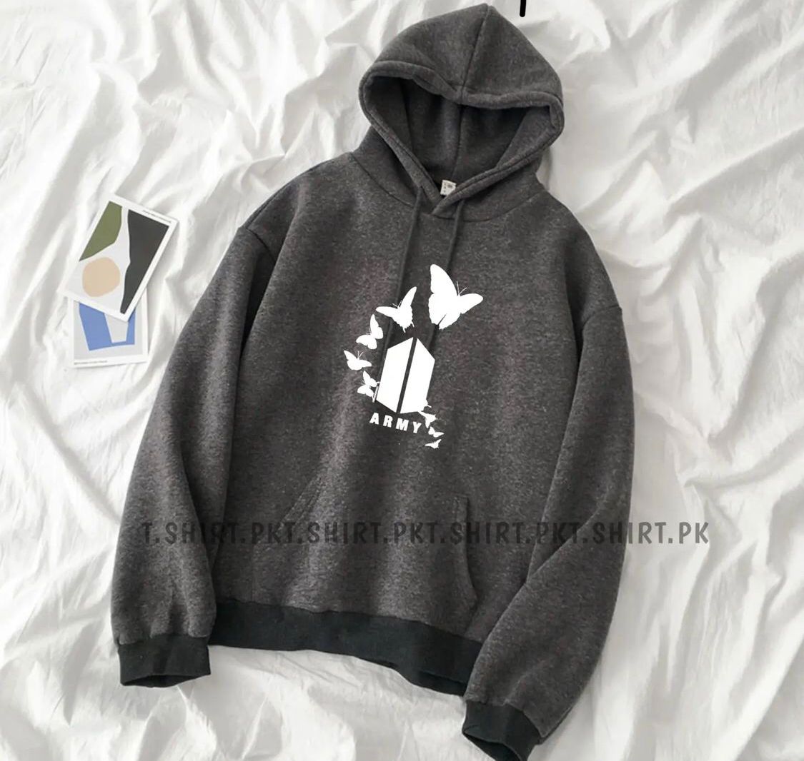 Bts Army Printed Fleece Full Sleeves Pull Over Hoodie For Women - DENIMS - Hoodies & Sweatshirts - 