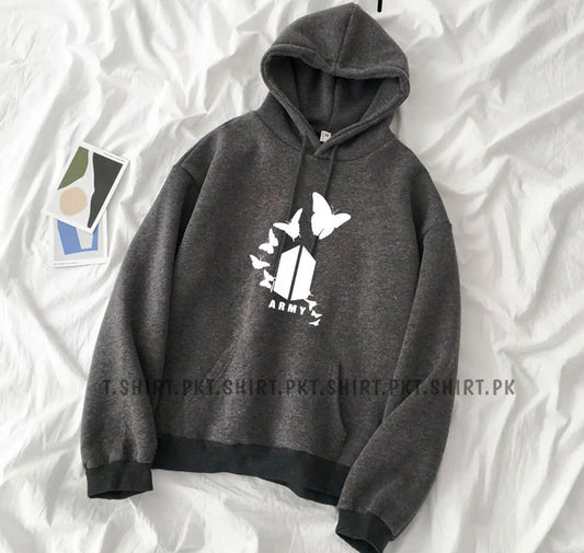 Bts Army Printed Fleece Full Sleeves Pull Over Hoodie For Women - DENIMS - Hoodies & Sweatshirts - 