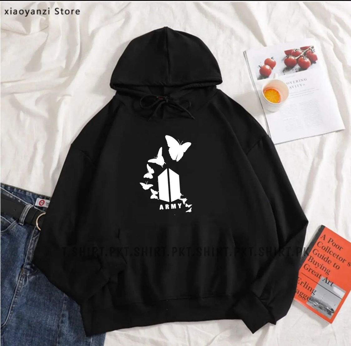 Bts Army Printed Fleece Full Sleeves Pull Over Hoodie For Women - DENIMS - Hoodies & Sweatshirts - 