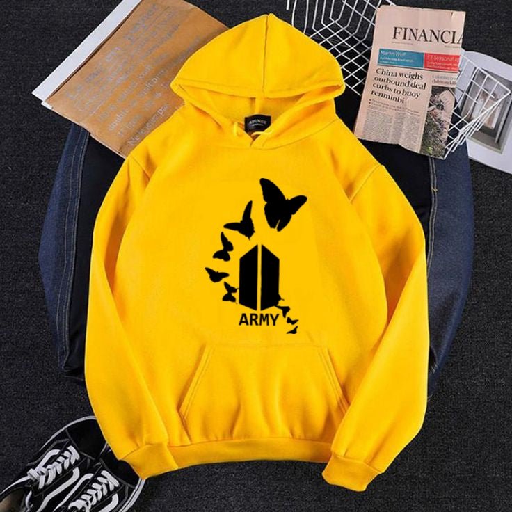 BTS Army Printed Fleece Full Sleeves Pull Over Hoodie For Women - DENIMS - Hoodies & Sweatshirts - 