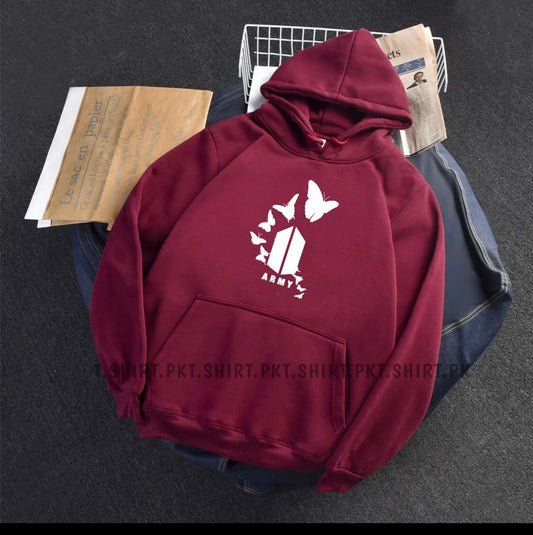 Bts Army Printed Fleece Full Sleeves Pull Over Hoodie For Women - DENIMS - Hoodies & Sweatshirts - 