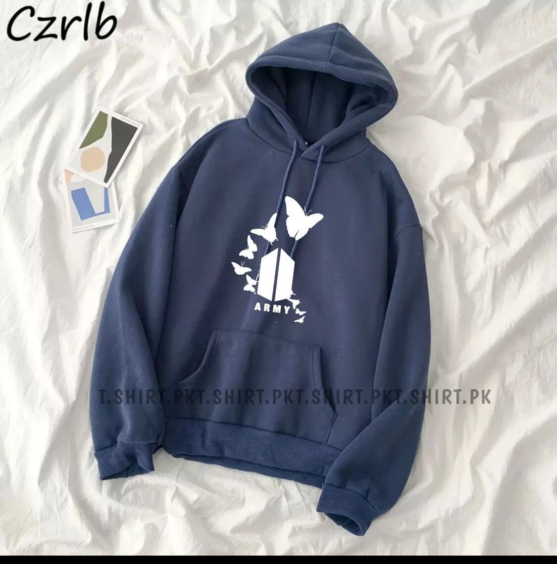 Bts Army Printed Fleece Full Sleeves Pull Over Hoodie For Women - DENIMS - Hoodies & Sweatshirts - 