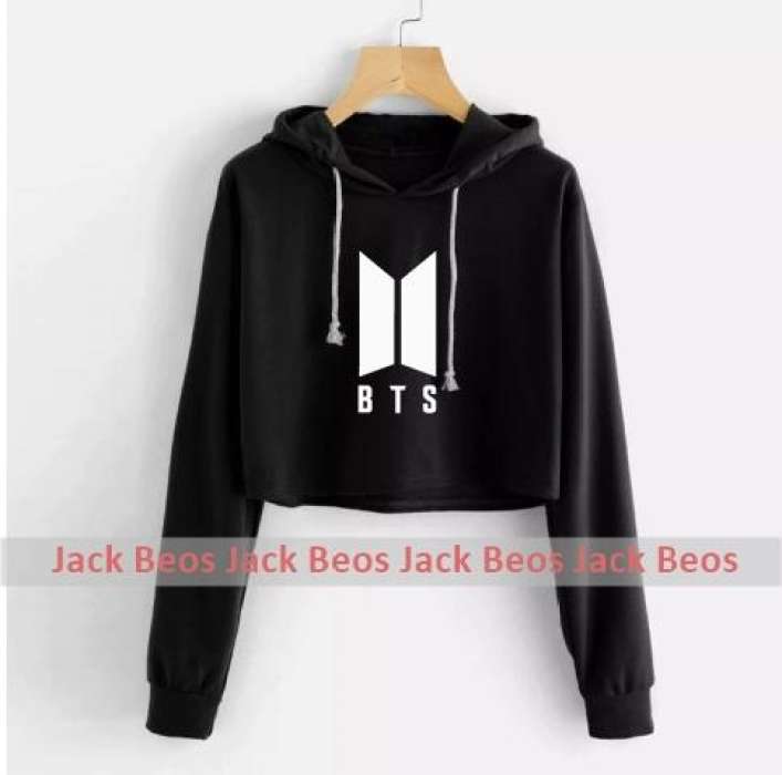 BTS Black Pullover Croped Hoodie For Women Long Sleeve - DENIMS - Hoodies & Sweatshirts - 