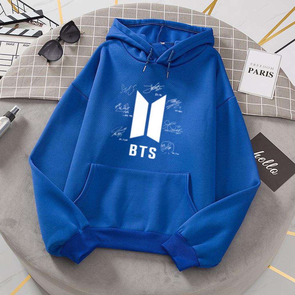 Bts Fleece Full Sleeves Pull Over Hoodie For Women - DENIMS - Hoodies & Sweatshirts - 