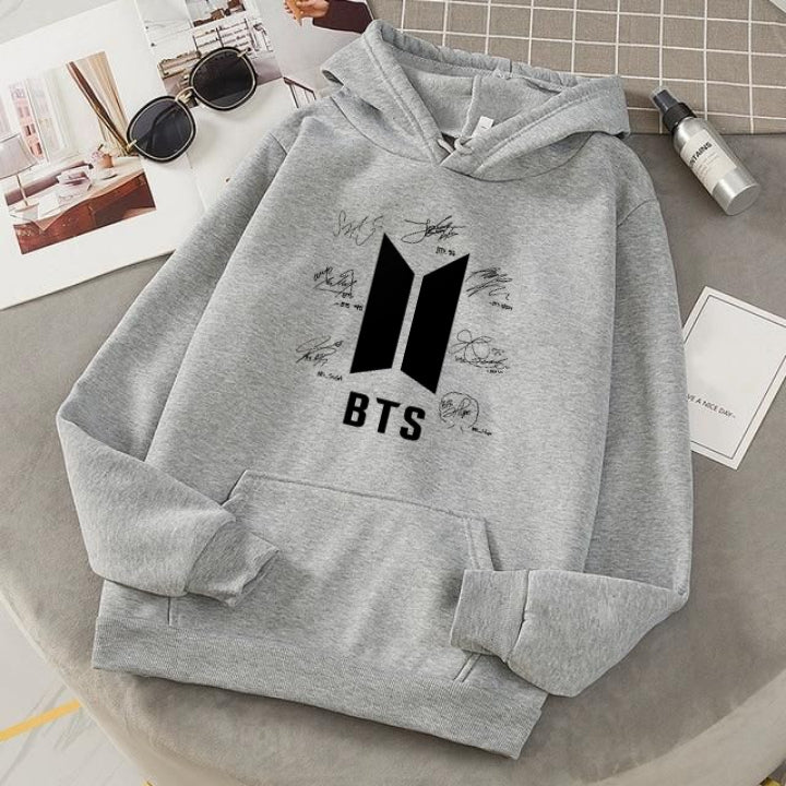Bts Fleece Full Sleeves Pull Over Hoodie For Women - DENIMS - Hoodies & Sweatshirts - 