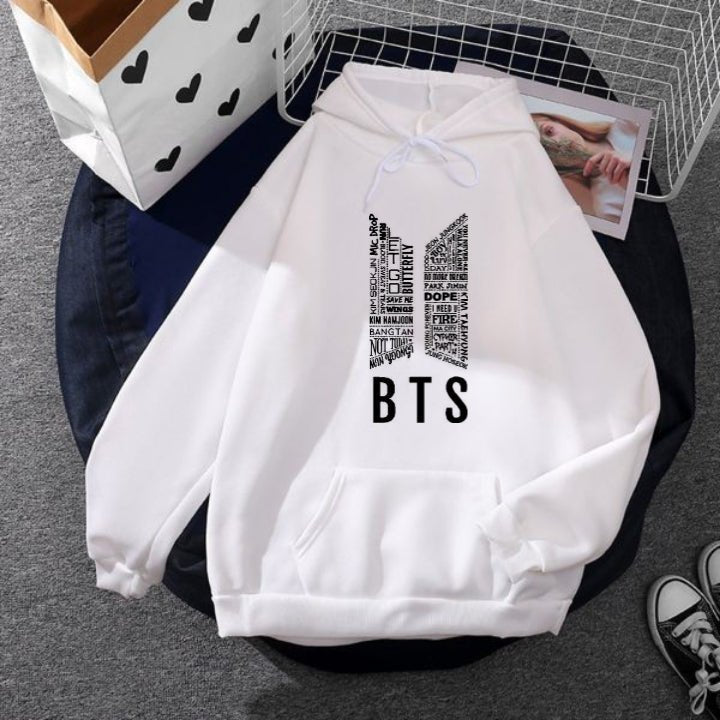 BTS Fleece Full Sleeves Pull Over Hoodie For Women - DENIMS - Hoodies & Sweatshirts - 
