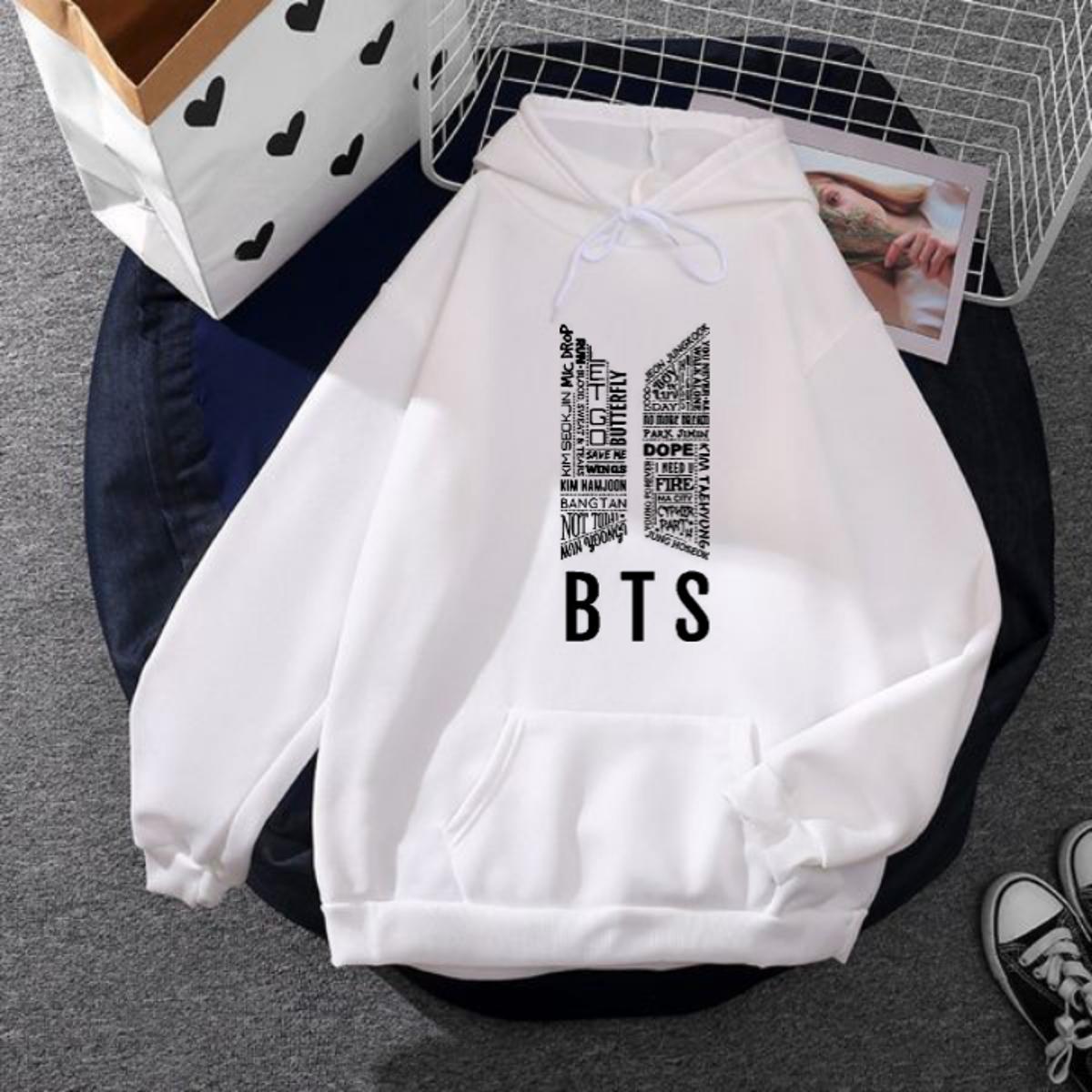 BTS Fleece Full Sleeves Pull Over Hoodie For Women - DENIMS - Hoodies & Sweatshirts - 