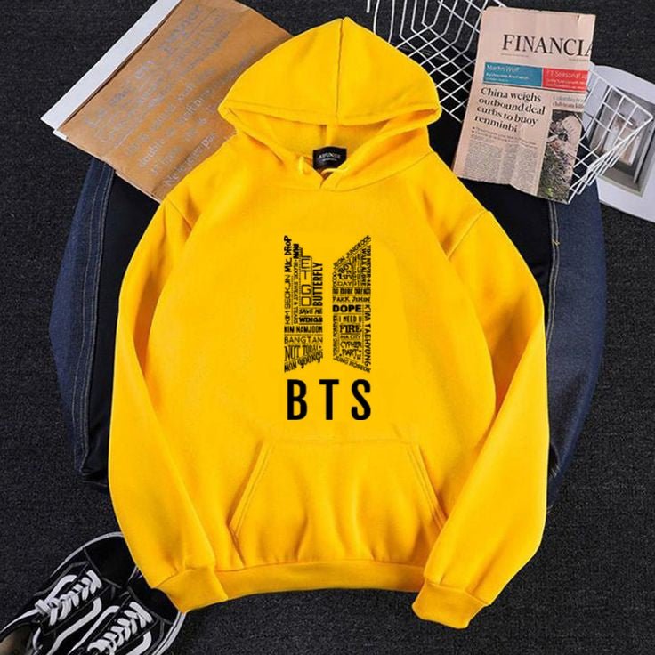 BTS Fleece Full Sleeves Pull Over Hoodie For Women - DENIMS - Hoodies & Sweatshirts - 