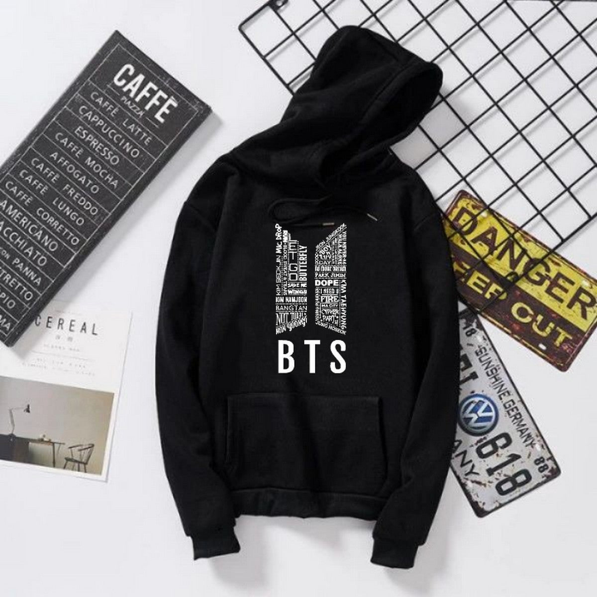 BTS Fleece Full Sleeves Pull Over Hoodie For Women - DENIMS - Hoodies & Sweatshirts - 