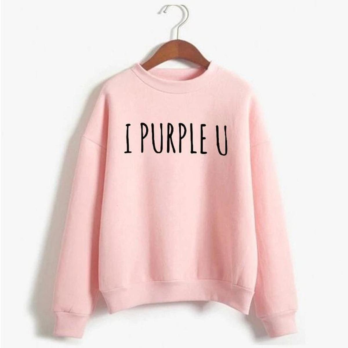 BTS I Purple You Printed Fleece Full Sleeves Sweatshirt For Women - DENIMS - Hoodies & Sweatshirts - 