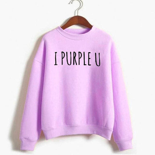 BTS I Purple You Printed Fleece Full Sleeves Sweatshirt For Women - DENIMS - Hoodies & Sweatshirts - 