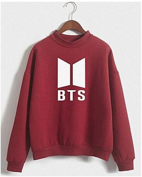 BTS Red Fleece Cotton Sweatshirt For Women - DENIMS - Hoodies & Sweatshirts - 