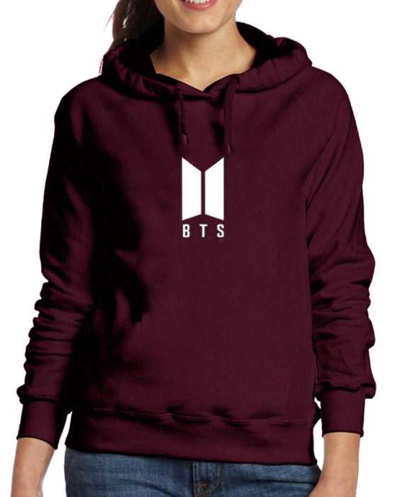BTS Stylish Maroon Printed Hoodie For Women - DENIMS - Hoodies & Sweatshirts - 