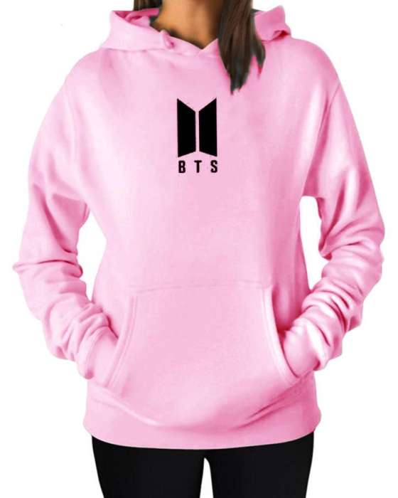 BTS Stylish Pink Printed Hoodie For Women - DENIMS - Hoodies & Sweatshirts - 