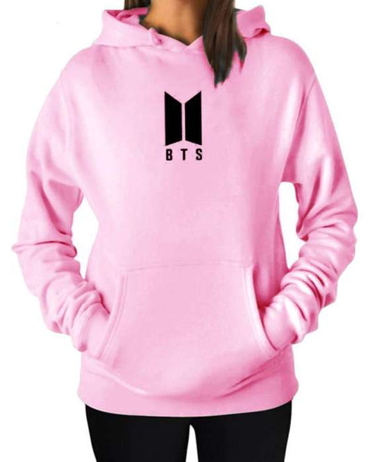 BTS Stylish Pink Printed Hoodie For Women - DENIMS - Hoodies & Sweatshirts - 