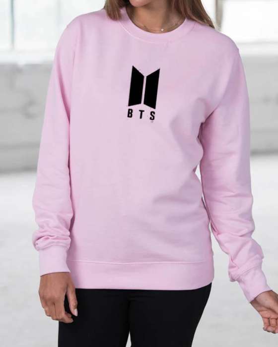 BTS Stylish Printed Pink Sweatshirt For Women - DENIMS - Hoodies & Sweatshirts - 