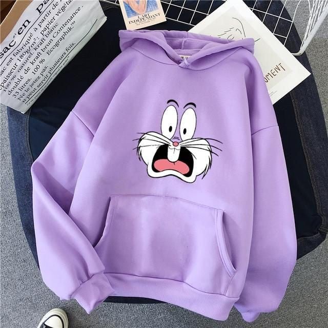 Bugs Bunny Printed Fleece Full Sleeves Pull Over Hoodie For Women - DENIMS - Hoodies & Sweatshirts - 