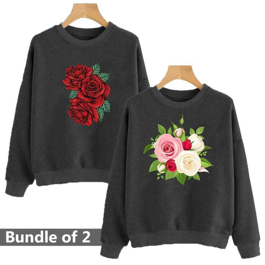 Bundle of 2 Black Floral Printed Sweat Shirts - DENIMS - Hoodies & Sweatshirts - 
